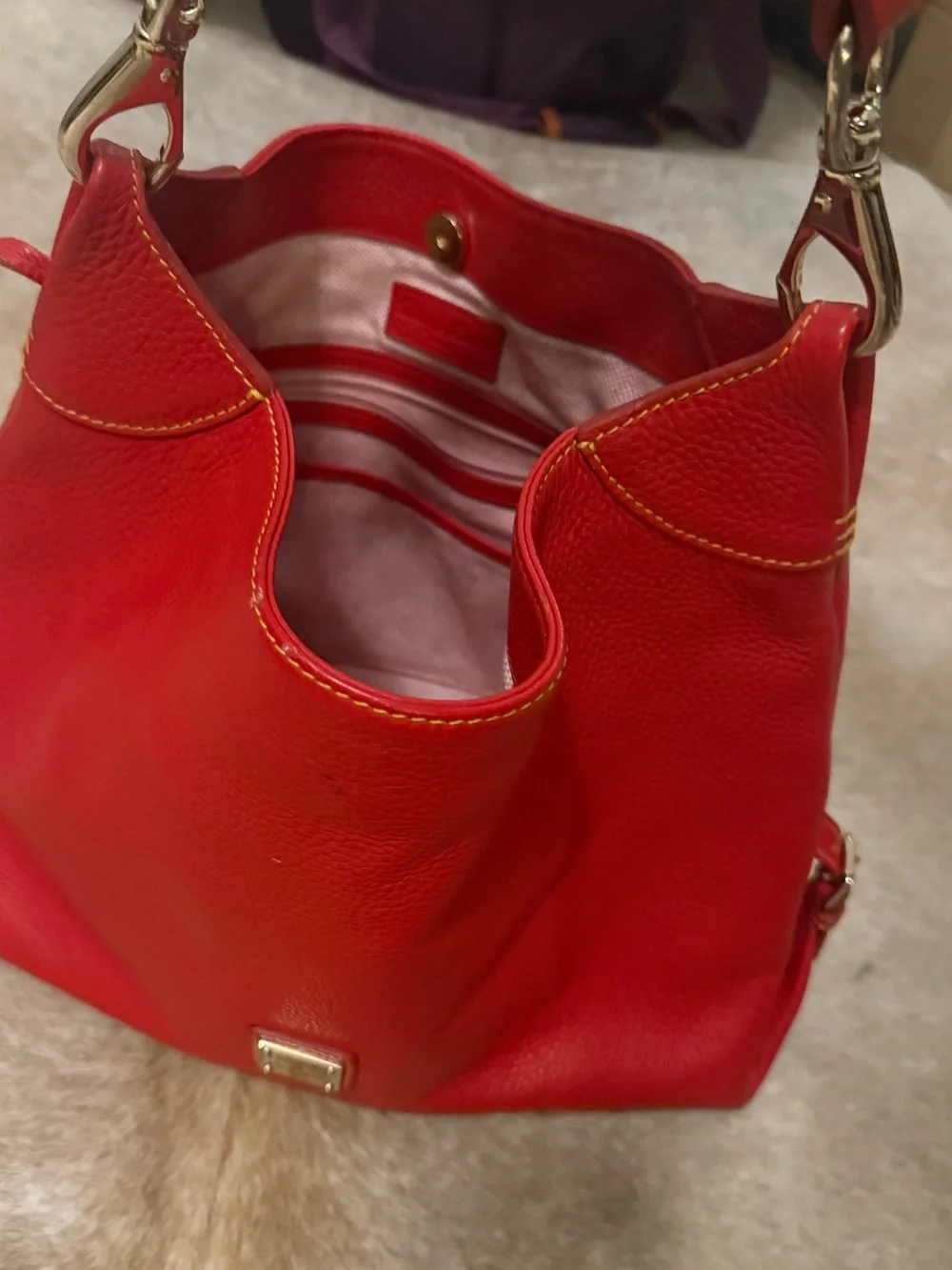 Dooney & Bourke Red Pebble Leather Hobo Bag Clean Clean